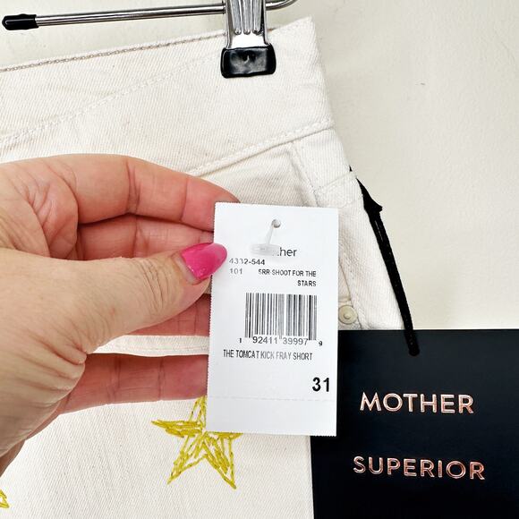 Mother The Tomcat Kick Fray High Rise Shoot for the Star Cream Denim Shorts 31 - Picture 13 of 15